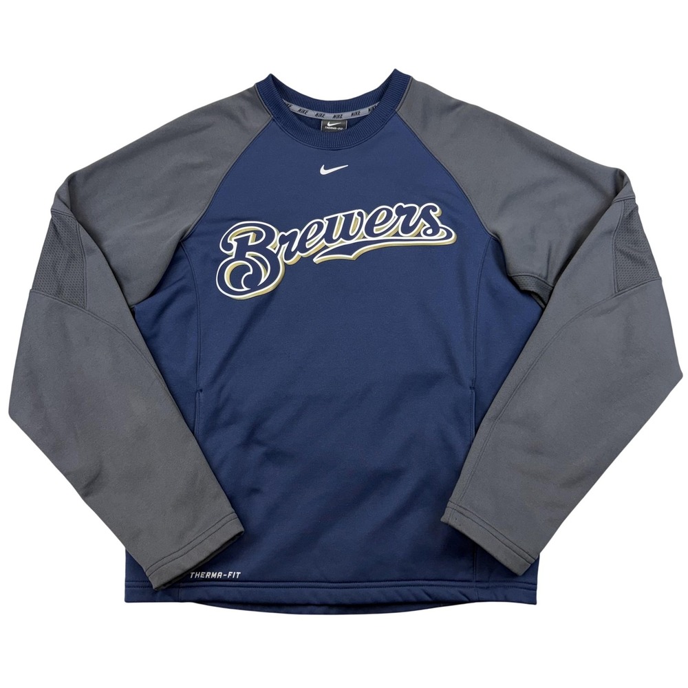 Milwaukee Brewers Sweatshirt Mens Small Blue Gray MLB Baseball Nike Therma Fit